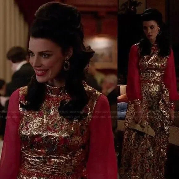 Vintage 50s 60s Gold Floral Dress – Elegant Brocade Shift Cocktail Dress - Picture 6 of 7